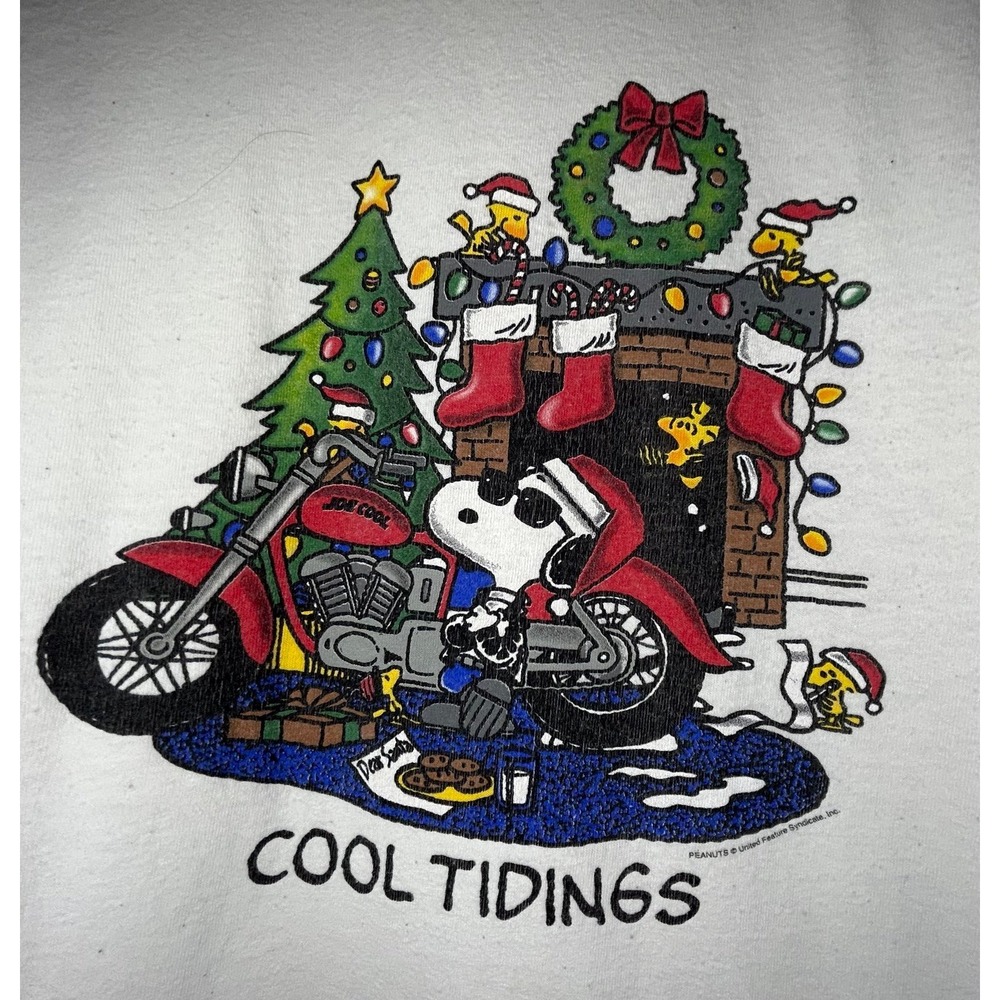 Vintage Y2k Snoopy Joe Cool Motorcycle Christmas Graphic T-Shirt Sz Mens Small